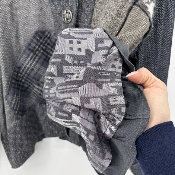 Donna Jessica Art-to-Wear Patchwork Blazer Size 2 Large Metal Buttons Grunge - Picture 5 of 13